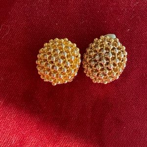 Vintage CINER clip earrings c 1980s 18 k gold plated Caviar Bubble style